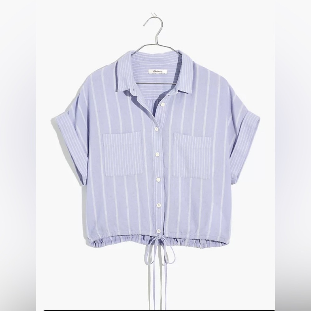 Madewell Linen-Blend Button-Up Drawstring Shirt in
Stripe-Play Size Medium